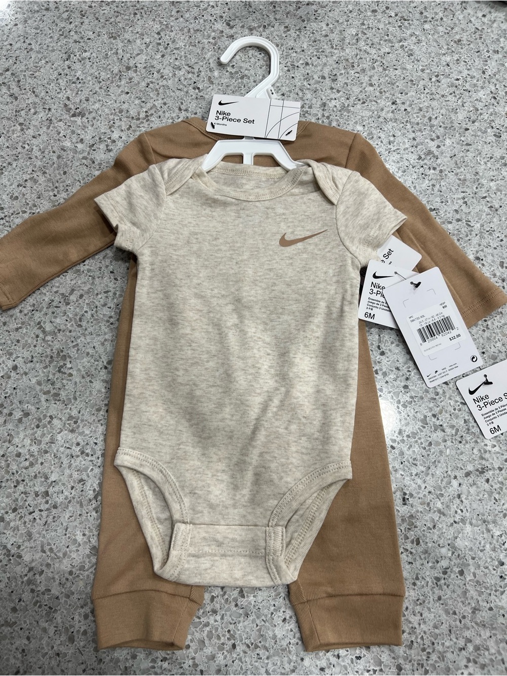 Nike Baby Neutral Beige 3-Piece One-Piece Set and Pants